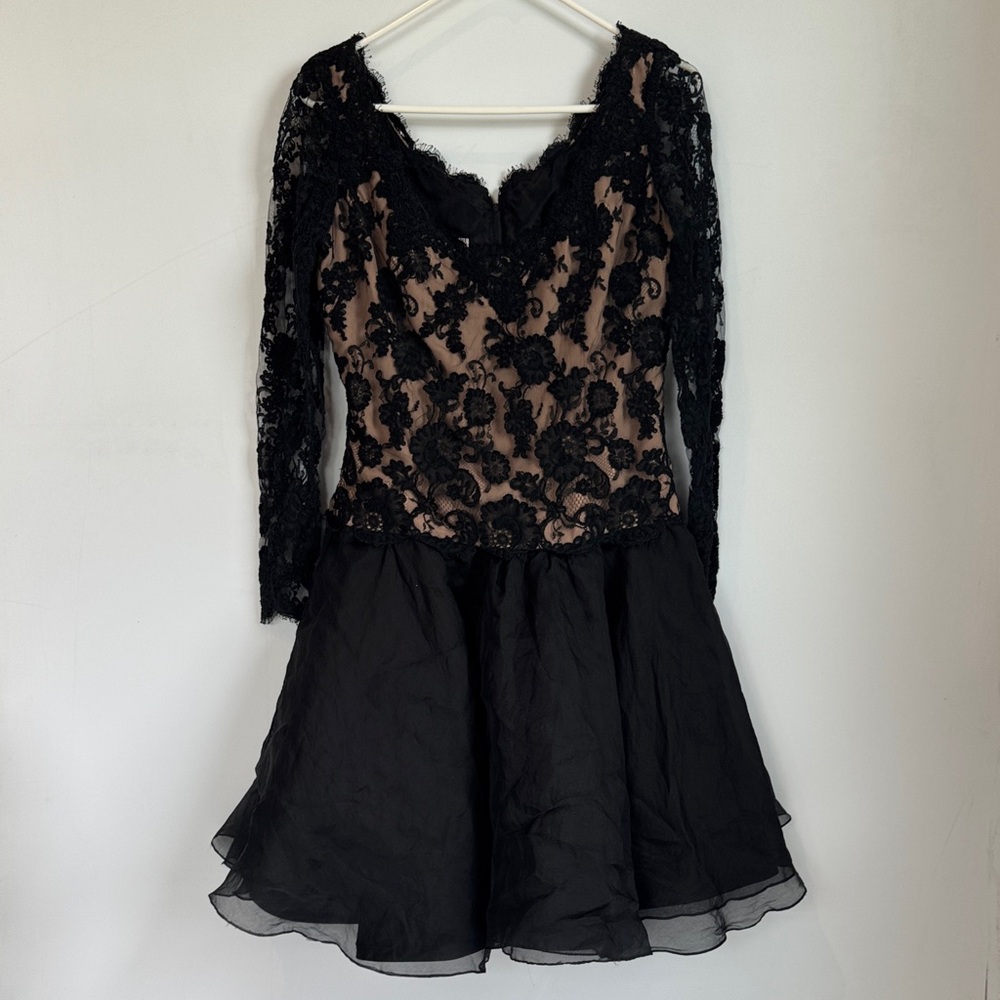 Chris Kole Vintage Lace and Silk Formal Long Sleeve Mini Dress Size 12